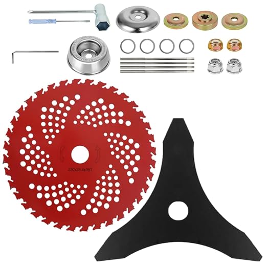10" 3T Carbon Steel Brush Cutter Weed Eater Blades + 9" x 36 Teeth Carbide Tip Brush Cutter Blades Kit with Universal Adapter Kit and 4 Round Files