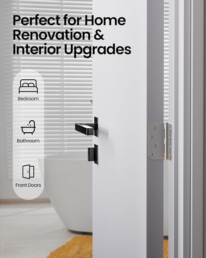 24 Pack 4 Inch Brushed Nickel Door Hinges, Heavy Duty Satin Nickel Hinges with 5/8" Radius Corners, Interior & Exterior Residential Front Door Use