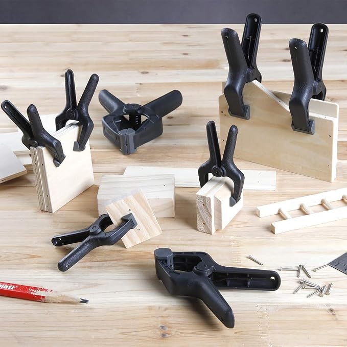 Amazon Basics 14-Piece Nylon Spring Clamp Set for Photography, Woodworking and Crafts, 6 Pack of 3-3/8-inch, 4 Pack of 4-1/2-inch, 4 Pack of 6-1/2-inch, Black/Grey
