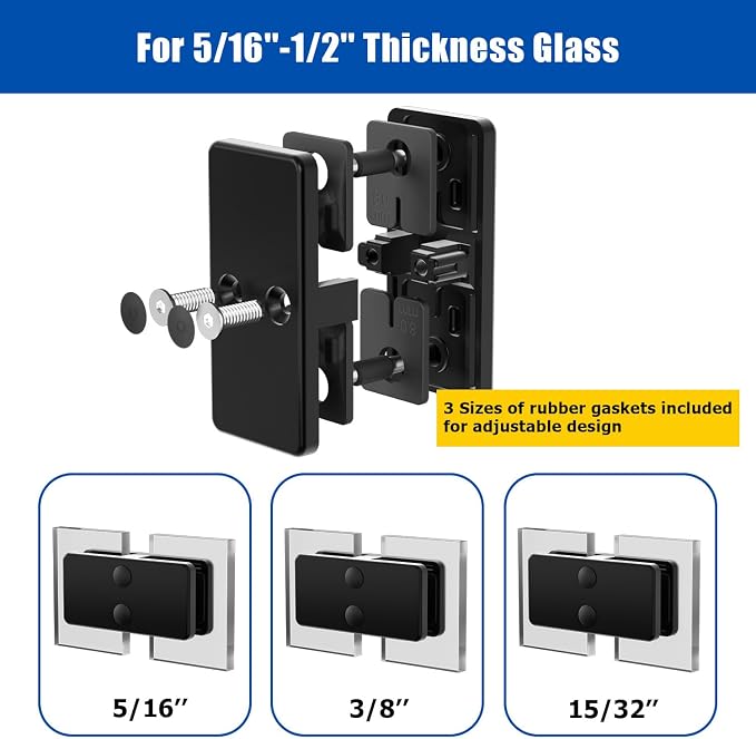 Railing Glass Clamp,2 Pack Black Powder Coated 304 Stainless Steel Adjustable Frameless Rail Clamp Hardware 180 Degree Corner Glass Clips Holder for Balcony and Staircase