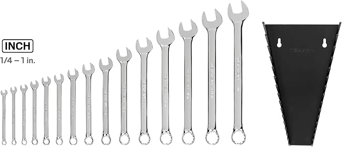 TEKTON Combination Wrench Set, 15-Piece | WCB92106 | 1/4 - 1 in., Rack