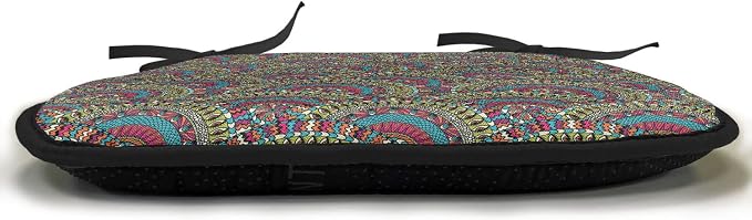 Lunarable Moroccan Chair Cushion Pads Set of 4, Colorful Ethnicity Round Ornamental Eastern Architecture Palace Tourism, Anti-Slip Seat Padding for Kitchen & Patio, 16"x16", Maroon Teal Green