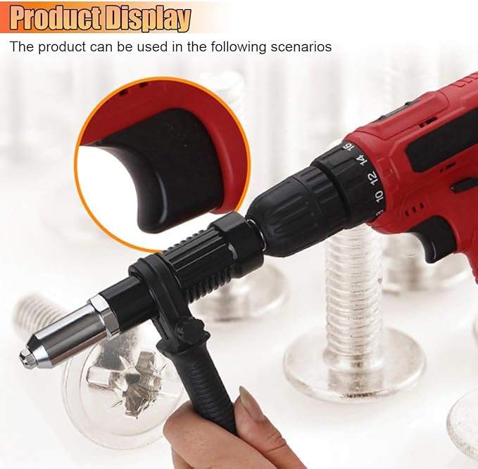 Pop Rivet Gun Adapter Kit, Cordless Electric Power Drill Rivets Attachment with 4 Rivet Heads 2.4mm, 3.2mm, 4.0mm & 4.8mm, Riveter Insert Nut Tool for Pop Riveting Work