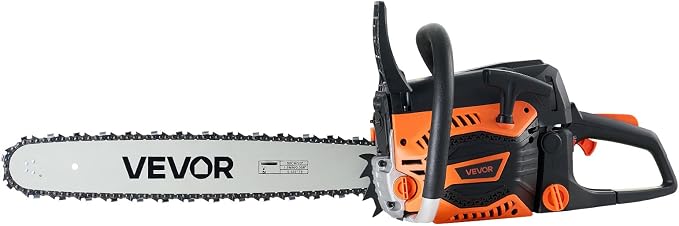 VEVOR 20inch 62CC Gas Powered Chainsaw, 3.8 HP 2 Stroke Engine Gas Power Chainsaws with Non-Slip Handle, Gas Chainsaws with Dual Fuel Tanks, For Wood Cutting, Tree Trimming, and Land Clearing | Power Chain Saw for Logging with Non-Slip Handle, Dual Fue...