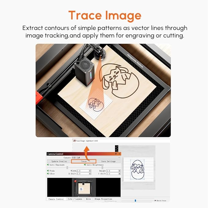 Algolaser Lightburn Camera for Laser Engraver – 5MP HD Laser Engraver Camera with Precise Positioning, Batch Processing, Job Preview, Image Tracking & Video Recording, Work Area 550×800mm