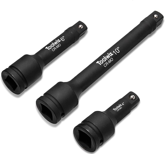 Toolwiz 3/4" Drive Impact Extension Bar 4", 6", 10" (3 Piece) Cr-Mo Steel | Expand Range of Impact Drivers, 3/4 inch Ratchet Wrench Extension Bar Socket Set Organized in Heavy Duty PVC Box, Black