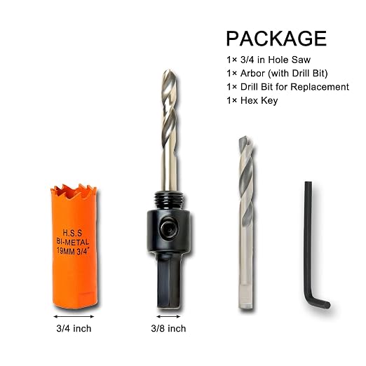 3/4 Inch Hole Saw with Arbor for Wood Metal Plastic, 0.75 in Bimetal Hole Cutter, Fast Chip Removal, Smooth Flat Drilling Edge