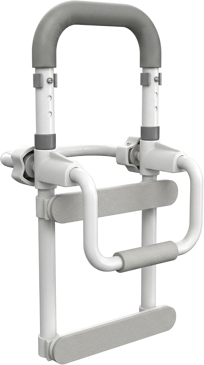 VOCIC Silicone Bathtub Grab Bars for Seniors, Height Adjustable, Clamp On Tub Rails for Elderly Adults Safety
