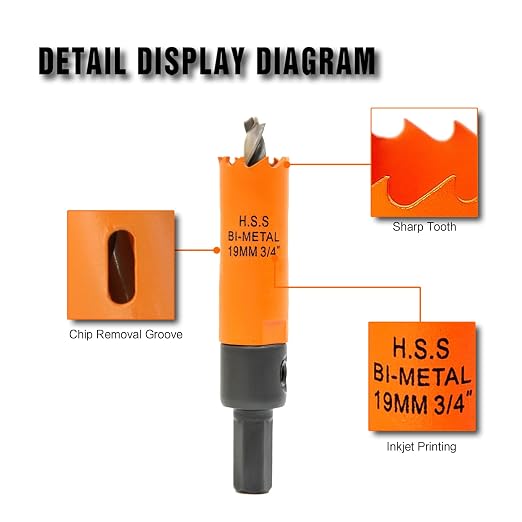 3/4 Inch Hole Saw with Arbor for Wood Metal Plastic, 0.75 in Bimetal Hole Cutter, Fast Chip Removal, Smooth Flat Drilling Edge