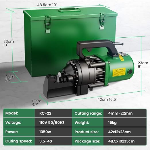 Anbull 1350W Electric Hydraulic Rebar Cutter, Cutting up to 7/8 Inch 4-22mm #7 Rebar, with Replaceable Jaw Blades, Cutting Speed 3.5-4S (1350W RC-22)