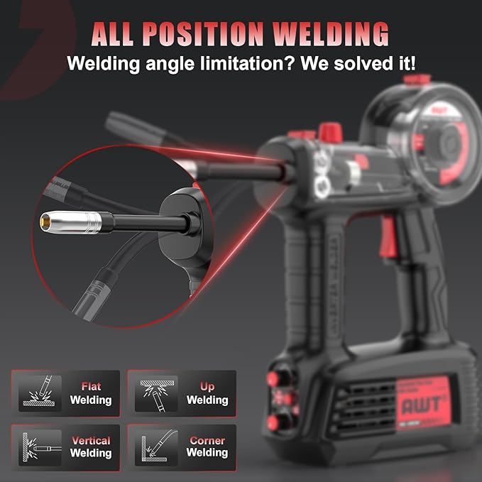 AWT 100A Handheld MIG Welder Machine,2025 Newest 110V Flux Core MIG Welder Machine with 360°Mig Torch,Portable Gasless MIG Welding Machine,Hand Held Inverter Wire Feed Welder for Home & DIY Projects