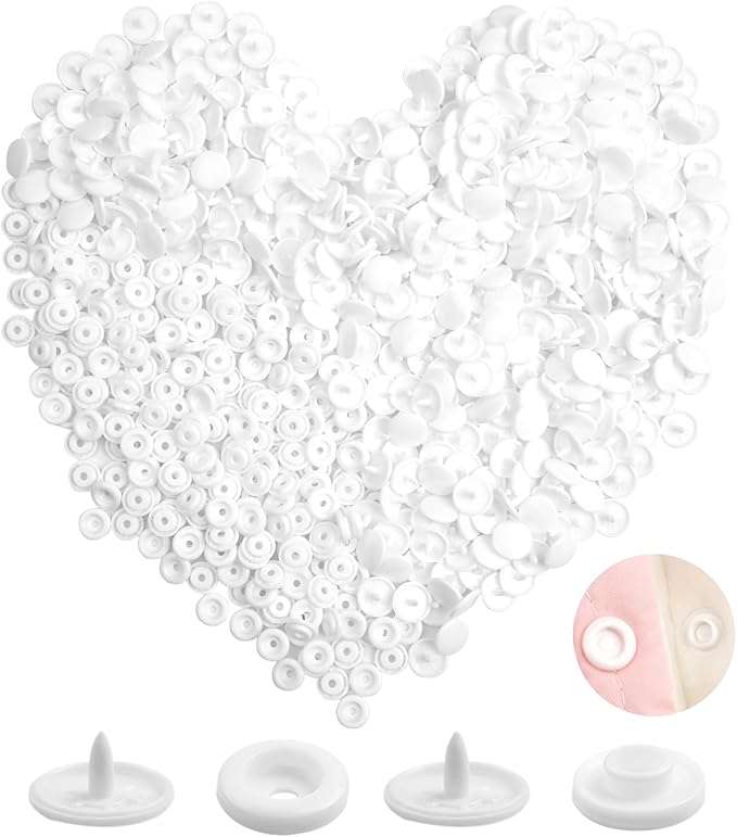 NXTOV 960pcs Plastic Snaps, T5 White Snaps Starter Fasteners Kit, No-Sew Buttons for Crafts Cloth