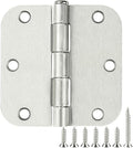 6 Pack Rounded Brushed Nickel Door Hinges 3.5 x 3-1/2" Inch, 5/8" Radius Interior Hardware 3 ½"Cottage Flat Bungalow Mobile Home Skyscraper Indoor Hinge for Doors Use Renovate Bedroom Kitchen