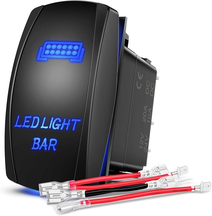Nilight - 90001B LED Light Bar Rocker Switch 5Pin Laser On/Off LED Light 20A/12V 10A/24V Switch Jumper Wires Set for Jeep Boat Trucks,2 Years Warranty,Blue