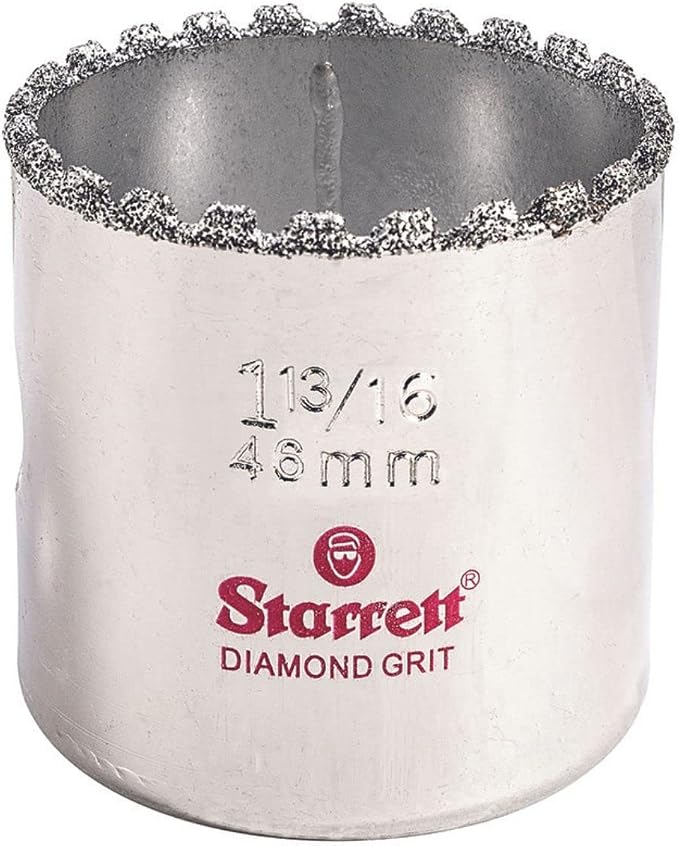 Starrett Diamond Grit Hole Saw, 1-13/16" Dia, 1-5/8" Cutting Depth | Ideal For Drilling Small Diameter Holes, 5/8-18 Thread Size, A2/A10 Arbor, Silver Finish, KD1136-N