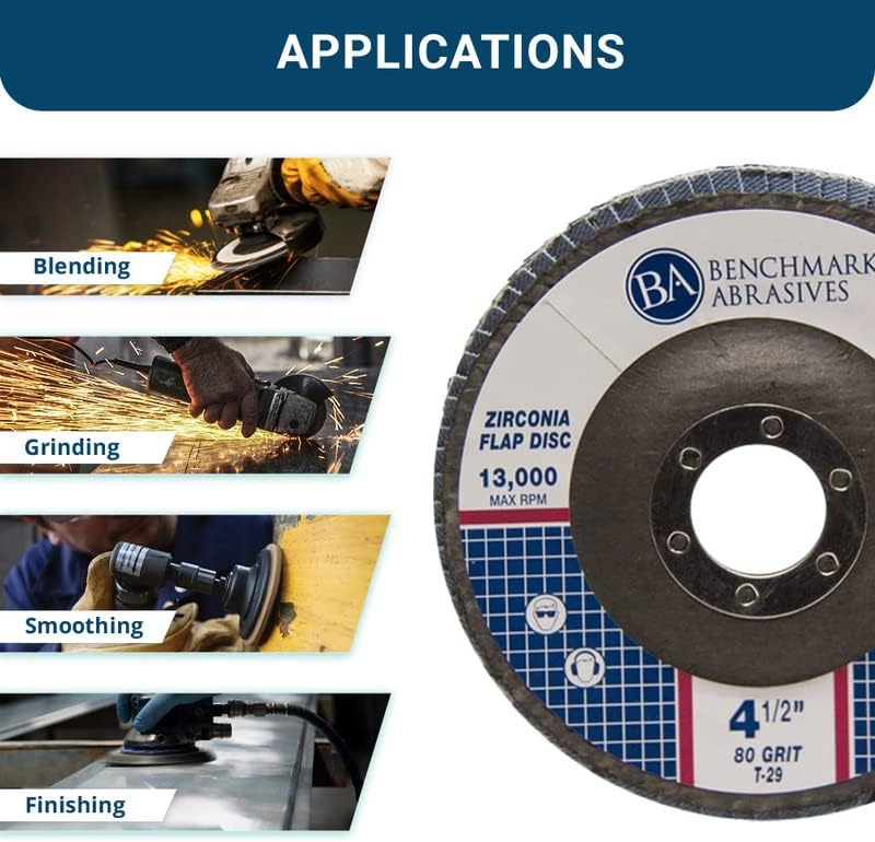 Benchmark Abrasives 4.5" x 7/8" Premium Zirconia T29 Angled Flap Discs 4 1/2 for Angle Grinder, Sanding Discs, Finishing, Rust, Stock Removal- Grinding Wheels 4 1/2 Inch (100 Pack) - 80 Grit