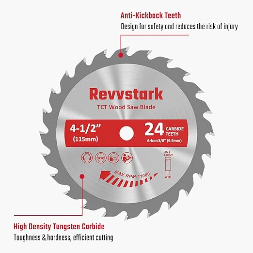 4 Pack 4 1/2 Circular Saw Blade 24T Carbide Tipped Teeth, Compact TCT Saw Blades for Cutting Various Wood, Plastic and Composite Materials, 3/8" Arbor, Fit Dewalt Craftsman Ryobi Milwaukee