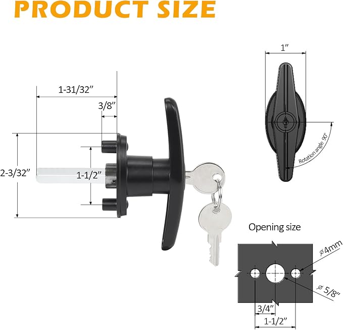 Truck Cap T-Handle Lock Set (Left & Right), Keyed Alike Black Replacement Kit for Camper Shell Topper, Complete Pair (Cam Locks Not Included)