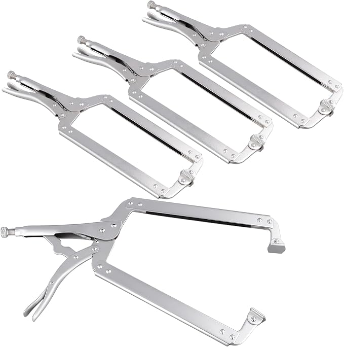4 PCS C Type Welding Clamps, 18 Inch Silvery Locking Pliers, Hand Clamp for Clamping and Fixing Objects