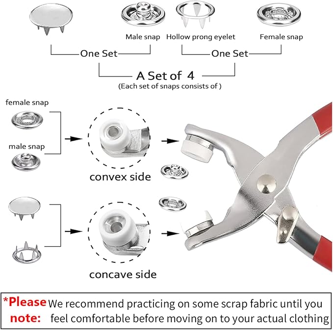 GTAAOY 100 Sets Metal Snaps Buttons with Fastener Pliers Press Tool Kit Perfect for DIY Crafts Clothes Hats and Sewing, Snap Button Fasteners Kit for Clothing Sewing(9.5mm / 400 PCS)