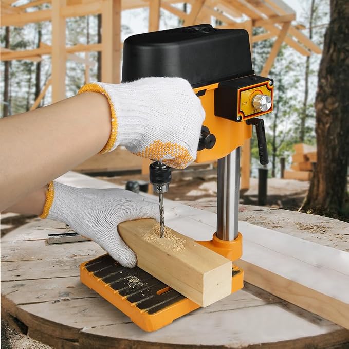 Hoteche Variable Speed Mini Benchtop Drill Press with 1/4-Inch Chuck, 170mm Work Table & 23mm Spindle Travel - Precision Tabletop Drilling Machine for Wood, Metal, Plastic & DIY Projects