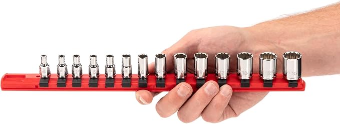 TEKTON 1/4 Inch Drive 12-Point Socket Set, 14-Piece | SHD90112 | (4 - 15 mm), Shallow, Socket Rail