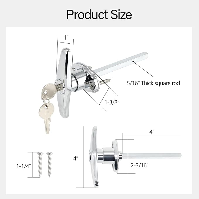 Garage Door T-Handle Replacement Lock, Universal Replacement Hardware Garage Locking with 4 Keys, 2 Pack
