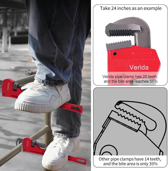 Verida Pipe Wrench 24 Inch - Heavy Duty Plumbers Tool for Plumbing & Fire Protection Pipes, Chrome Vanadium Steel, Hardness 62HRC, Red