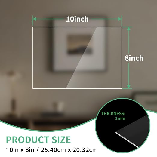 8X10 Plexiglass Sheets 0.04" Thick,Thin Clear Acrylic Sheets Transparent Plexi Glass Panel for Crafting Projects, Replacement Picture Frame Glass, DIY Display 2 Pack