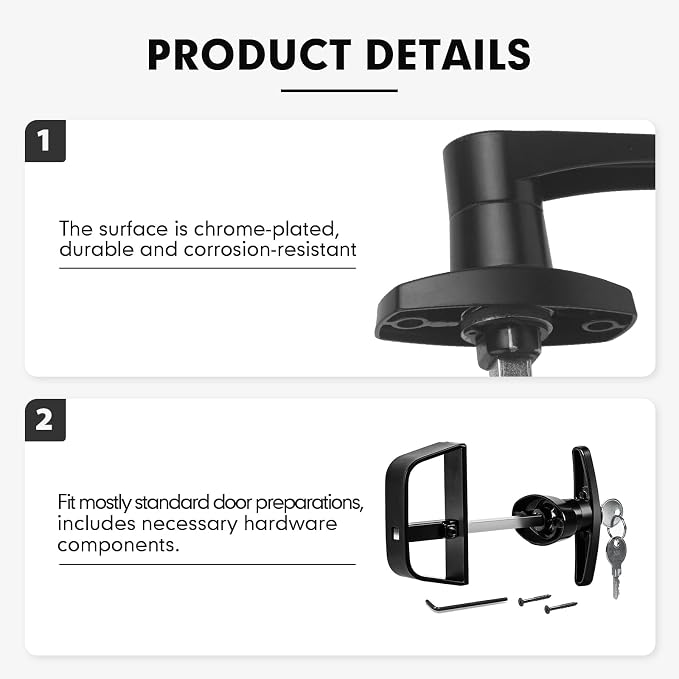 L-Handle Lock Kit,Hurrikom Double Shed Door Latch with 5.5" Stem, Lock Matching Set Includes 10 Keys for Sheds Doors, Playhouses, Chicken Coops,Camper, RV, etc(Black).All Keys are Universal.