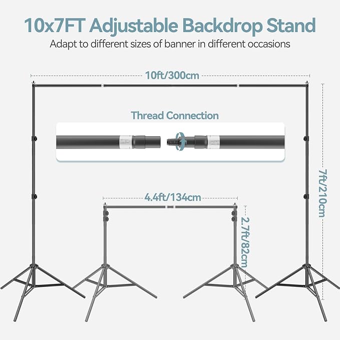 7x10 FT Backdrop Stand Kit with Black, White, Green Background