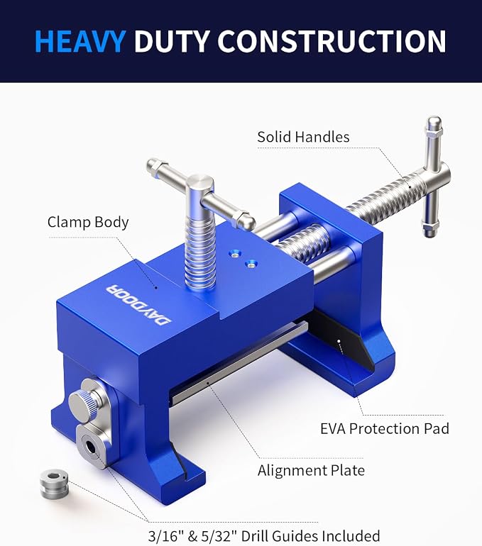 DAYDOOR Professional Cabinet Installation Clamps 2 Pack, Heavy Duty Face Frame Alignment Tool with Integrated Drill Guide & EVA Protection, Woodworking Claw Clamps, Blue