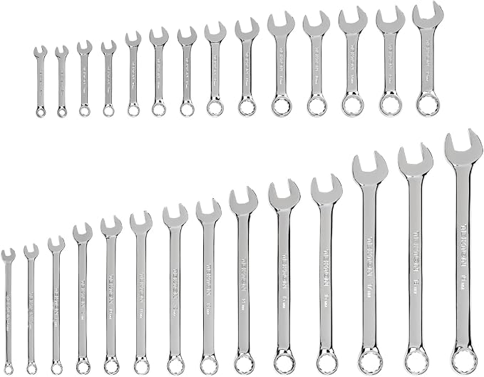 TEKTON Stubby and Standard Combination Wrench Set, 28-Piece | WCB90905 | (6 - 19 mm), Chrome Finish