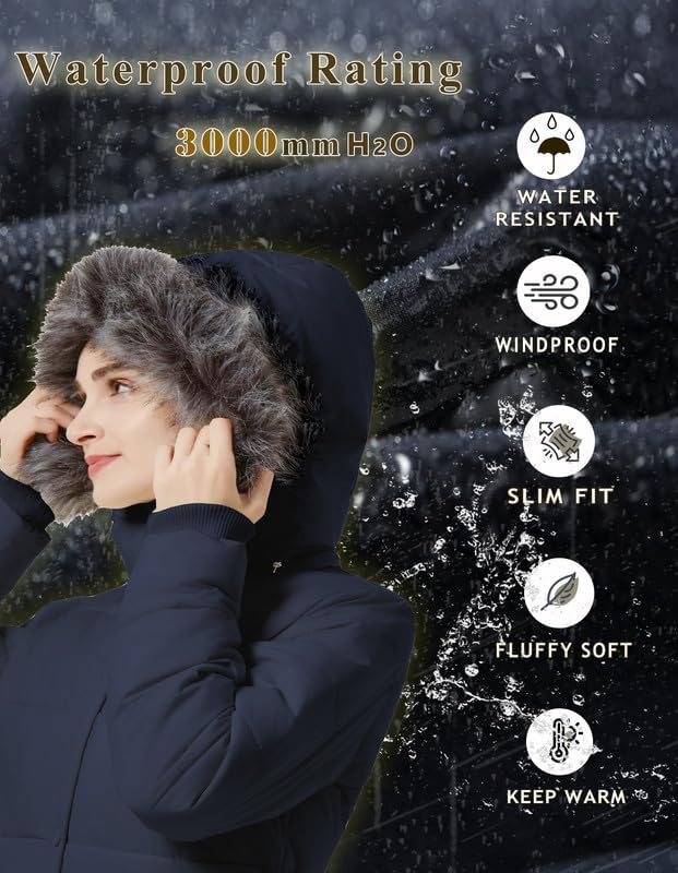 GGleaf Women's Winter Puffer Coat with Removable Fur Hood Warm Snow Jacket
