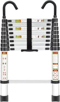 RIKADE Telescopic Ladder, 8.5 ft Aluminum Telescoping Ladder with Non-Slip Feet and Stable Hook, Portable Extension Ladder for Household and Outdoor Working, Max Load 330 lb, Aluminum