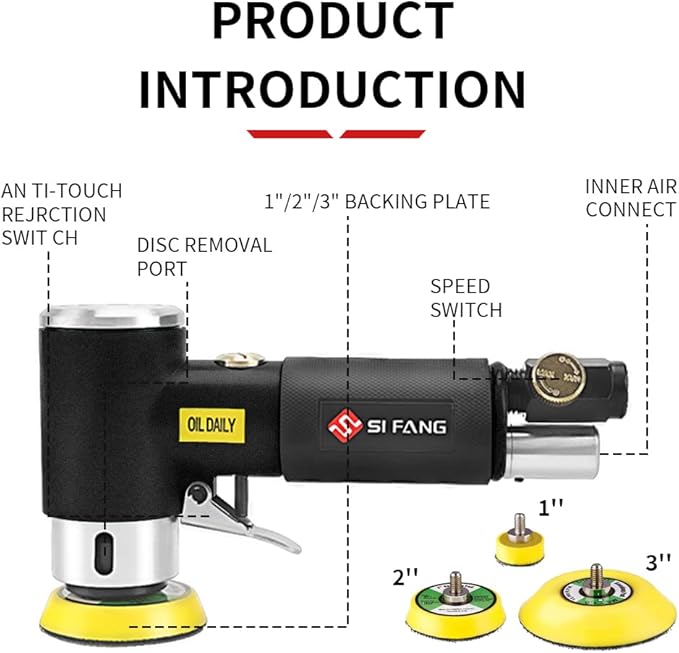Mini Air Sander 1/2/3 Inch Pneumatic Small Orbital Sander for Auto Body Work, Mini Polisher with 45PCS Sanding Discs + 3PCS Backing Pads, Air Powered