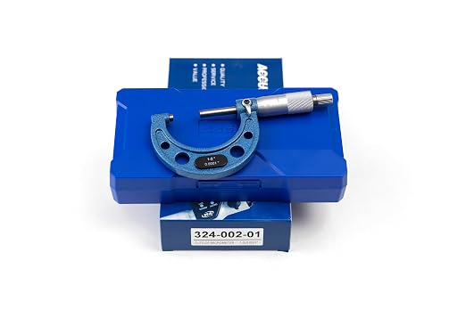 Outside Micrometer 1-2" Measuring Range, 0.0001" Graduation, Ultra-Precision Machinist Tool, Carbide Tips, Vernier Scale, Ratchet Stop, Includes Case