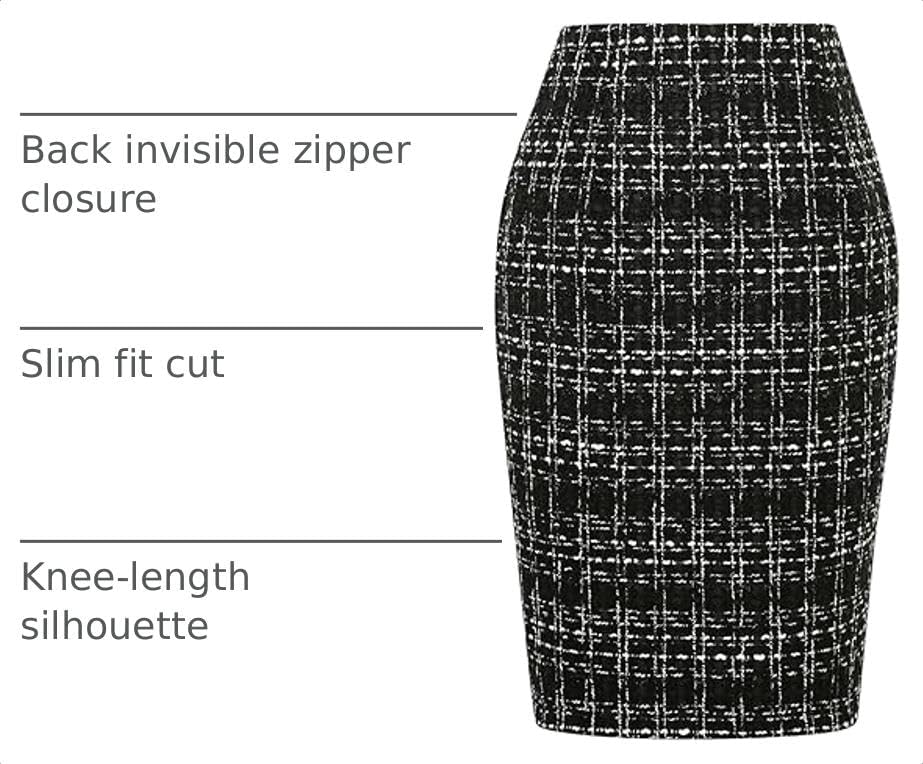 IDEALSANXUN Plaid Skirts for Women Fall Winter Knee Length Pencil Wool Skirt with Slit