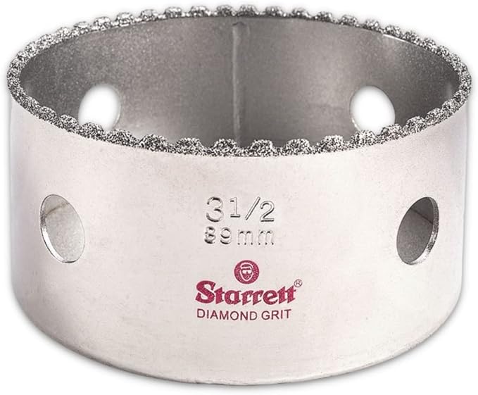 Starrett Diamond Grit Hole Saw 3-1/2" Dia, 1-5/8" Cutting Depth | Ideal For Drilling Small Diameter Holes, 5/8-18 Thread Size, XA2/XA10 Arbor Type, Silver Finish, KD0312-N