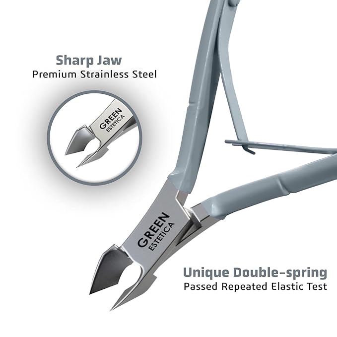 Professional Cuticle Trimmer Nail Cuticle Cutter Stainless Steel Cuticle Nippers with Sharp Blades Double Spring Manicure Tools for Nail Care Pedicure Home Spa (Gray - Pusher Included)
