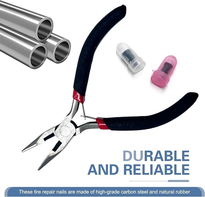 Tire Repair Rubber Nail Kit with Ratcheting Screwdriver, Needle-Nose Pliers & Organizer Case, Fast Self-Service Tool for Car, Truck, Motorcycle, Tractor Tire Puncture Repair