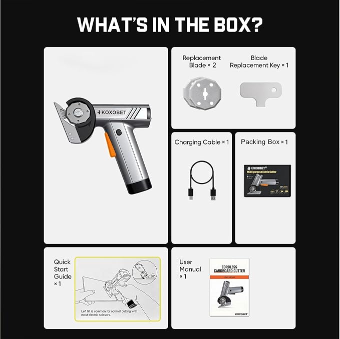 2026 Upgrade 4.2V Cordless Cutting Tool, Cardboard Cutter with LED Display, Brushless Motor, Tungsten Steel 3 Blades, Electric Chop Saw for Fabric, Cardboard, Leather, Carpet-Orange