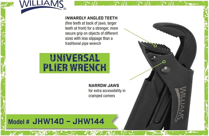 Williams JHW141 Universal Pipe Wrench, 11" Overall Length with a Maximum Jaw Opening of 1-3/8"