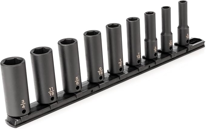 TEKTON 3/8 Inch Drive Impact Socket Set, 9-Piece | SID91101 | (5/16 - 3/4 in.), Deep, 6-Point, Socket Rail