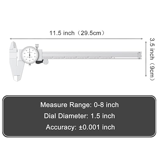 HDLNKAK Dial Caliper Shockproof Dial Caliper Precision Caliper with Watch 0-9" Range, 0.001” Resolution 6 Inch with 0.001" Precision Calipers 4-Way Measurement with Plastic Case