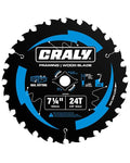 CRALY 7-1/4 Inch 24 Teeth Wood Cutting Framing Circular Saw Blade, 5/8 Inch Arbor, Carbide Tipped, Thin Kerf, Black Ice™, for Plywood, MDF, OSB, Laminated(C0724FR)