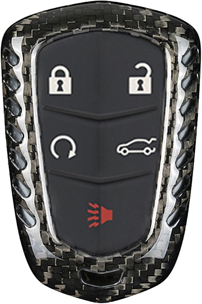 Genuine Carbon Fiber Key Fob Cover For Cadillac ATS Coupe ATS-L ATS-V CT6 CTS CTS-V Escalade ESV SRX XT4 XT5 XT6 XTS Smart Car Remote Key Fob Case For Men Women - For Shield Logo Back - Black