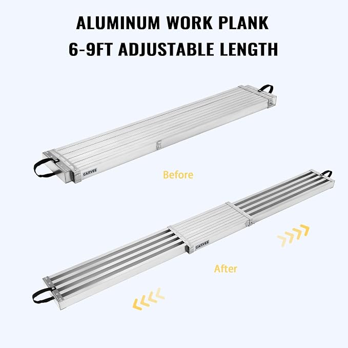 Garvee 6-9Ft Telescoping Plank, Aluminum Work Plank, 440Lbs Capacity, Aluminum Scaffolding Plank with Skid-Proof Platform Scaffold Ladder Accessory (6-9FT - Sliver)
