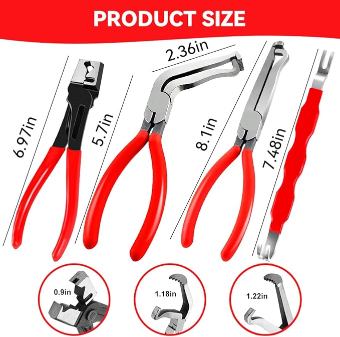 Automotive Electrical Disconnect Pliers Set with Storage Box, 4-Piece Connector Separator & Terminal Removal Tool for Mass Air Flow Sensors, Fuel Injectors, Straight & 60° Jaw