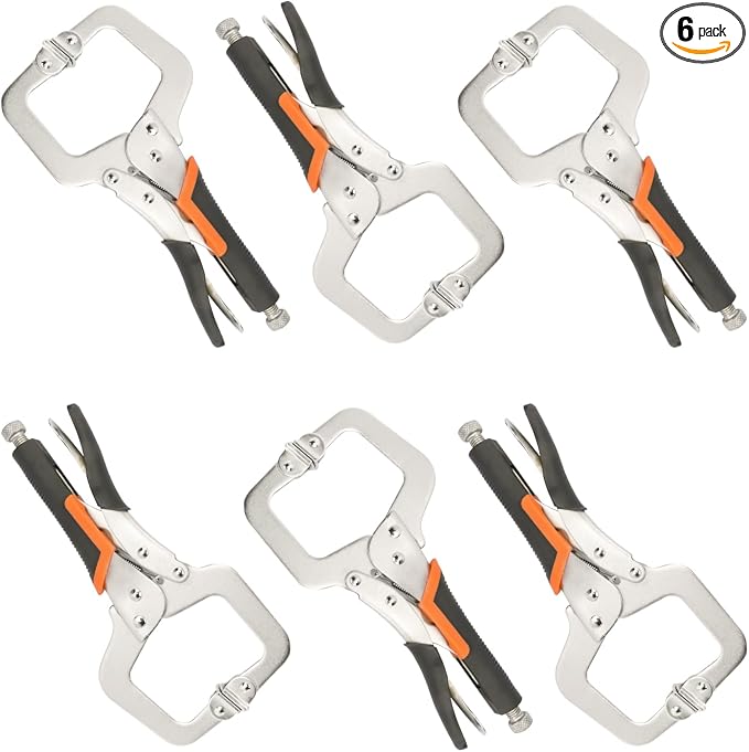 6 Pack 6 Inch C-Clamp Locking Pliers with Rubber Handle, 6 Inch C-Clamps Face, Heavy Duty C Clamp Locking Pliers, Adjustable C Clamps for Woodworking and Home Improvement